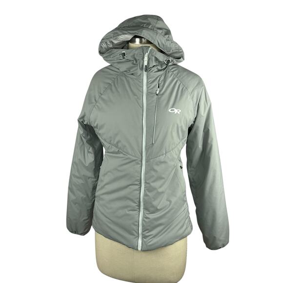 OUTDOOR RESEARCH Gray Refuge Hooded Insulated Jacket Women's Size XS Hiking - Picture 1 of 14
